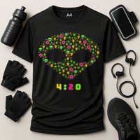 420 Alien Face Marijuana Weed With Pizza and Donuts Cooling Performance Crew T-Shirt