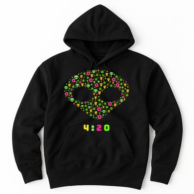 420 Alien Face Marijuana Weed With Pizza and Donuts Hoodie