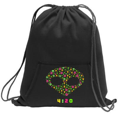 420 Alien Face Marijuana Weed With Pizza and Donuts Sweatshirt Cinch Pack Bag