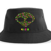 420 Alien Face Marijuana Weed With Pizza and Donuts Sustainable Bucket Hat