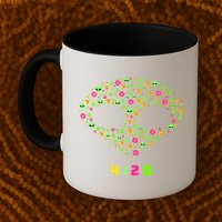 420 Alien Face Marijuana Weed With Pizza and Donuts Mug