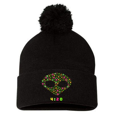 420 Alien Face Marijuana Weed With Pizza and Donuts Pom Pom 12in Knit Beanie