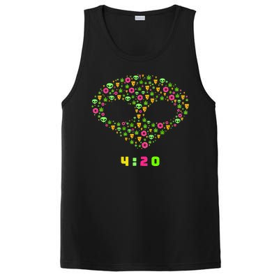 420 Alien Face Marijuana Weed With Pizza and Donuts PosiCharge Competitor Tank