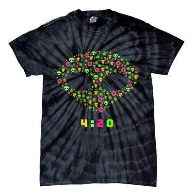 420 Alien Face Marijuana Weed With Pizza and Donuts Tie-Dye T-Shirt