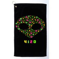 420 Alien Face Marijuana Weed With Pizza and Donuts Golf Towel