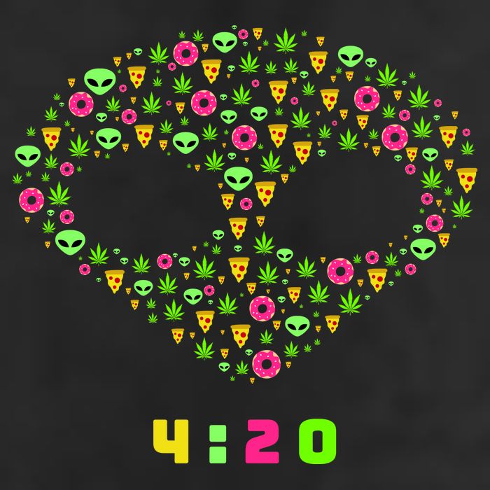 420 Alien Face Marijuana Weed With Pizza and Donuts Golf Towel