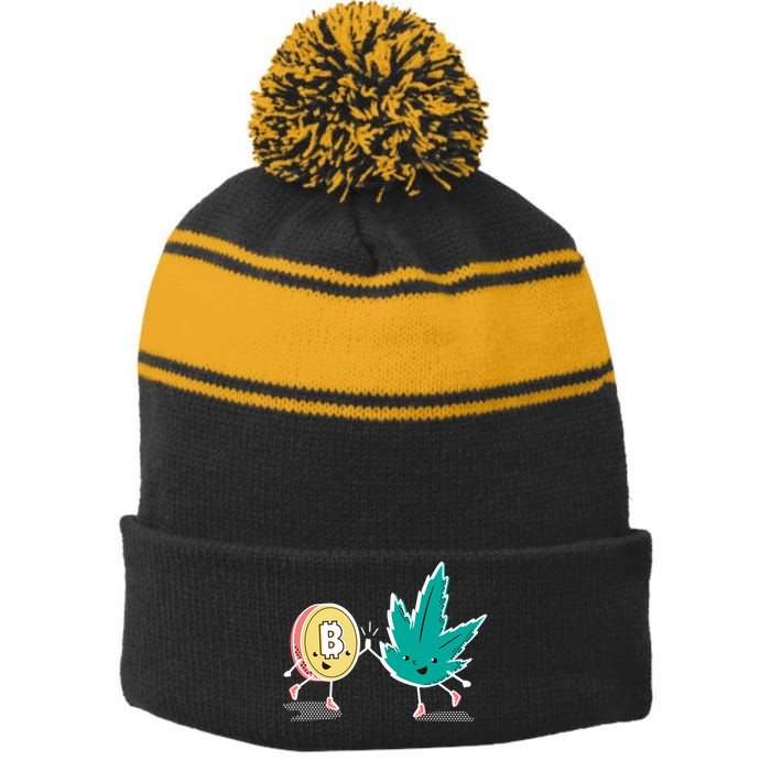 420 Bitcoin Stripe Pom Pom Beanie