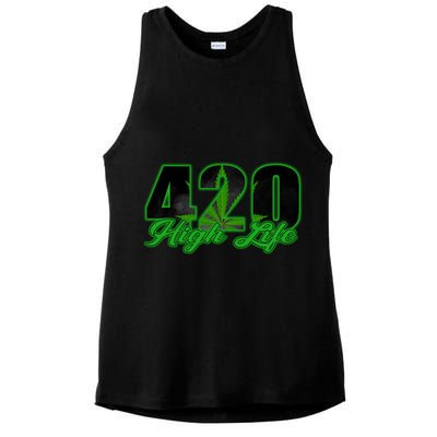 420 High Life Medical Marijuana Weed Ladies PosiCharge Tri-Blend Wicking Tank