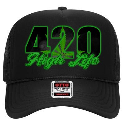 420 High Life Medical Marijuana Weed High Crown Mesh Back Trucker Hat