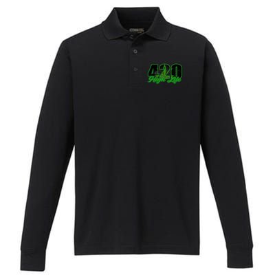 420 High Life Medical Marijuana Weed Performance Long Sleeve Polo