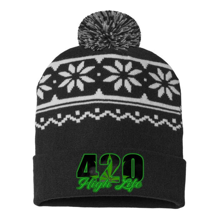 420 High Life Medical Marijuana Weed USA-Made Snowflake Beanie