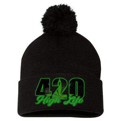 420 High Life Medical Marijuana Weed Pom Pom 12in Knit Beanie