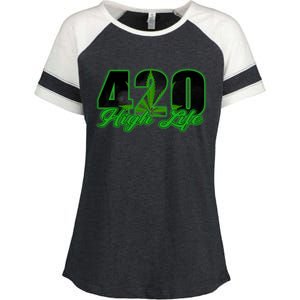 420 High Life Medical Marijuana Weed Enza Ladies Jersey Colorblock Tee