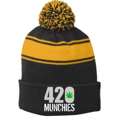 420 Munchies Weed Leaf Stripe Pom Pom Beanie