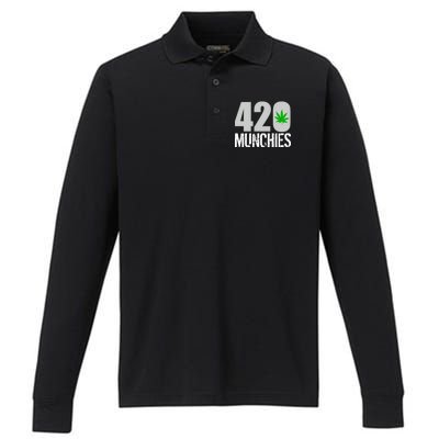 420 Munchies Weed Leaf Performance Long Sleeve Polo