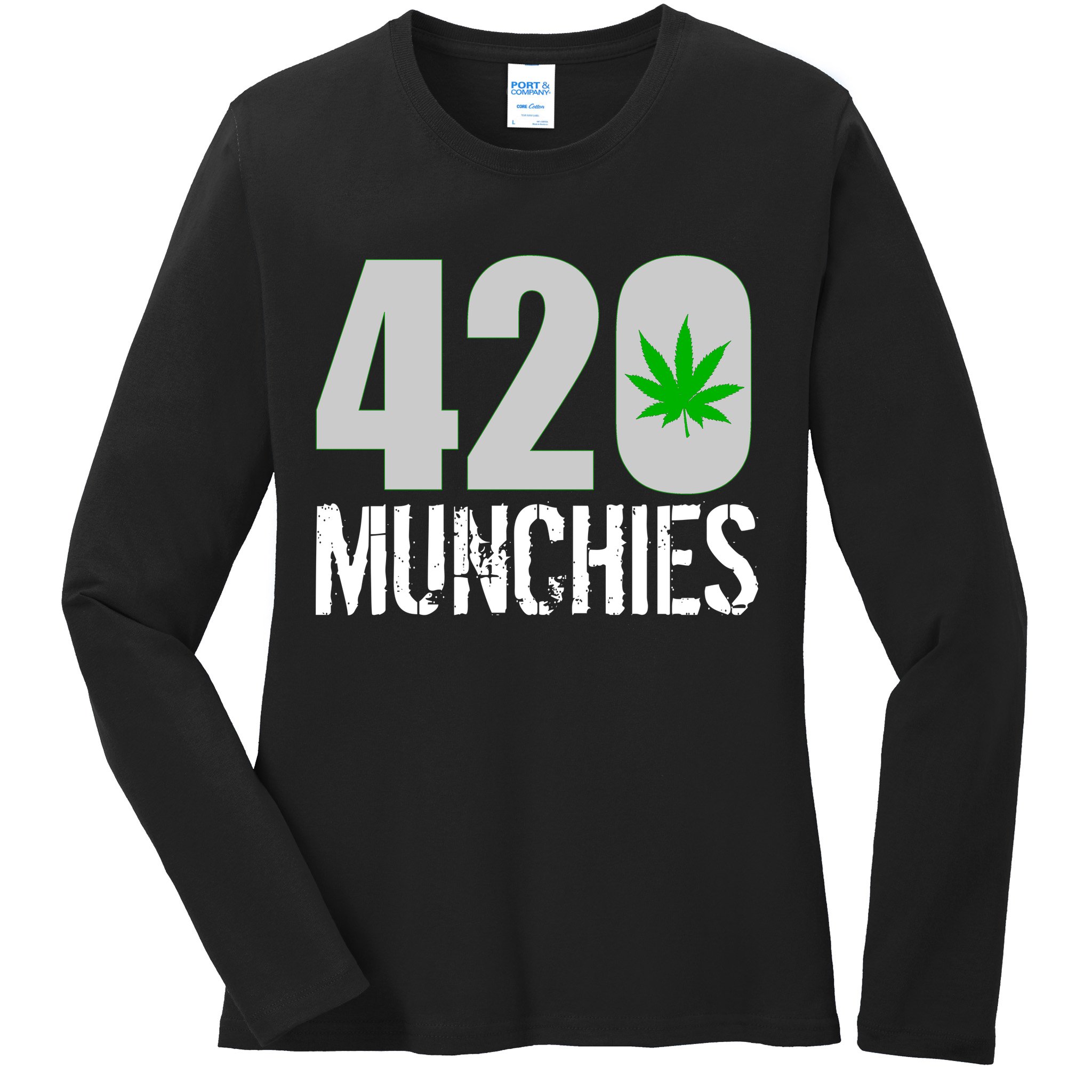 420 Munchies Weed Leaf Ladies Long Sleeve Shirt