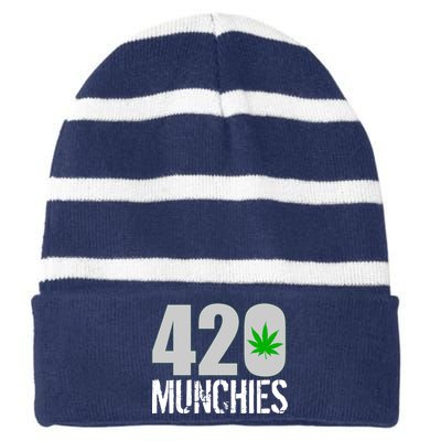 420 Munchies Weed Leaf Striped Beanie with Solid Band