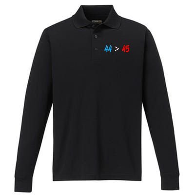 44 > 45 Red White Blue 44th President is Greater Than 45 Performance Long Sleeve Polo