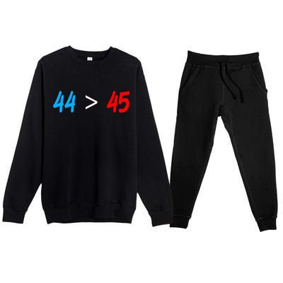 44 > 45 Red White Blue 44th President is Greater Than 45 Premium Crewneck Sweatsuit Set