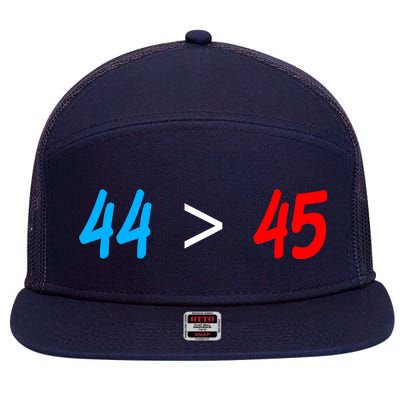 44 > 45 Red White Blue 44th President is Greater Than 45 7 Panel Mesh Trucker Snapback Hat