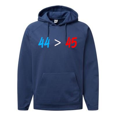 44 > 45 Red White Blue 44th President is Greater Than 45 Performance Fleece Hoodie