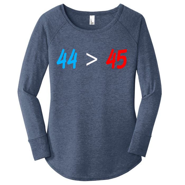 44 > 45 Red White Blue 44th President is Greater Than 45 Women's Perfect Tri Tunic Long Sleeve Shirt