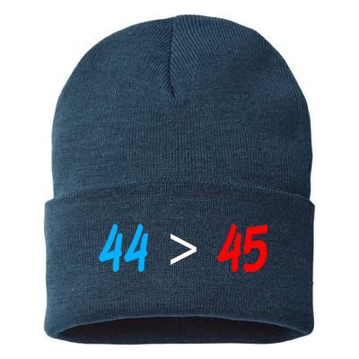 44 > 45 Red White Blue 44th President is Greater Than 45 Sustainable Knit Beanie