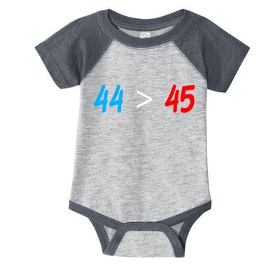 44 > 45 Red White Blue 44th President is Greater Than 45 Infant Baby Jersey Bodysuit