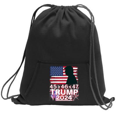 45 46 47 Trump 2024 Vintage American Flag Fireworks Sweatshirt Cinch Pack Bag