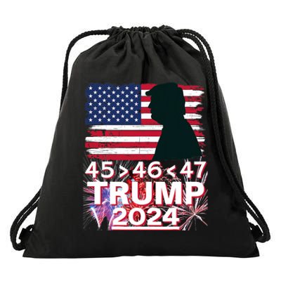 45 46 47 Trump 2024 Vintage American Flag Fireworks Drawstring Bag