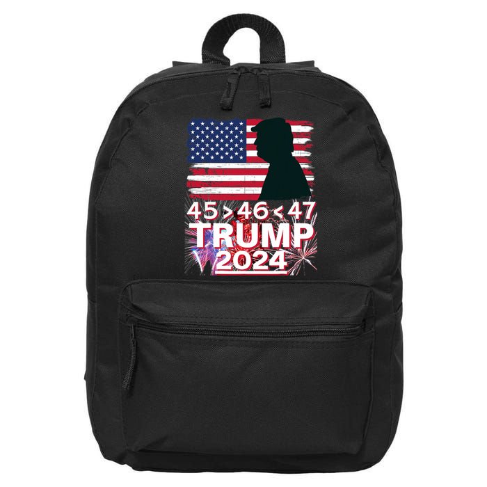 45 46 47 Trump 2024 Vintage American Flag Fireworks 16 in Basic Backpack