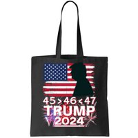 45 46 47 Trump 2024 Vintage American Flag Fireworks Tote Bag