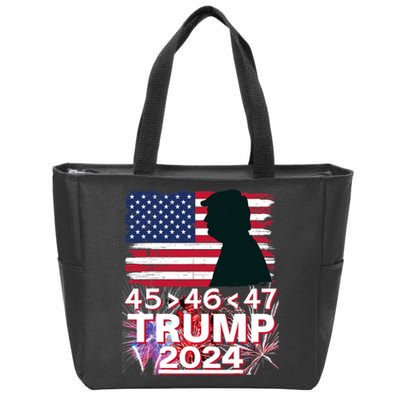 45 46 47 Trump 2024 Vintage American Flag Fireworks Zip Tote Bag