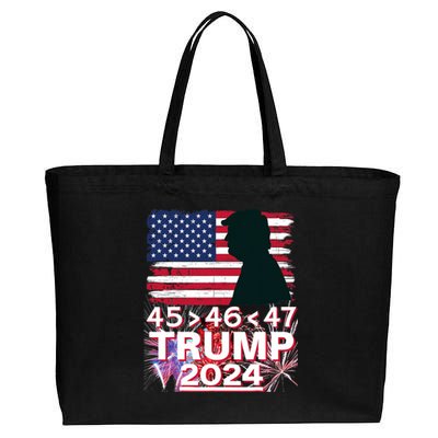 45 46 47 Trump 2024 Vintage American Flag Fireworks Cotton Canvas Jumbo Tote