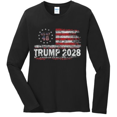 45 47 48 Donald Trump 2028 American Flag Election Vintage Ladies Long Sleeve Shirt