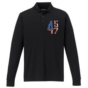 45 47 America Flag Retro Performance Long Sleeve Polo