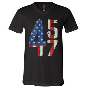 45 47 America Flag Retro V-Neck T-Shirt