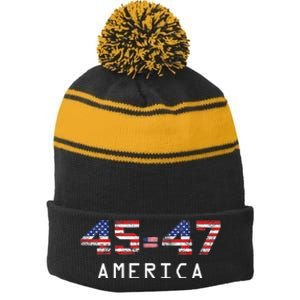 45 47 America Flag Stripe Pom Pom Beanie