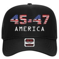 45 47 America Flag High Crown Mesh Back Trucker Hat