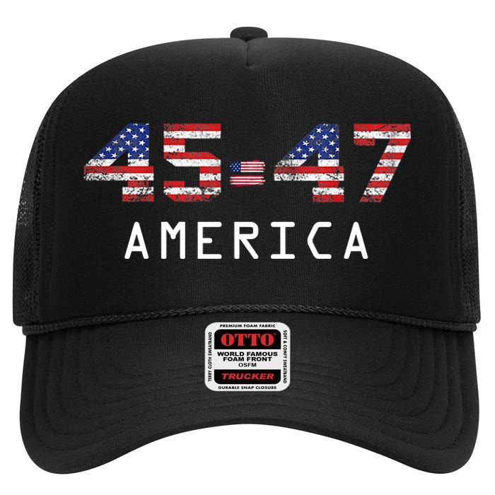 45 47 America Flag High Crown Mesh Back Trucker Hat