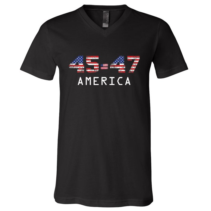 45 47 America Flag V-Neck T-Shirt