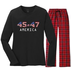 45 47 America Flag Women's Long Sleeve Flannel Pajama Set 