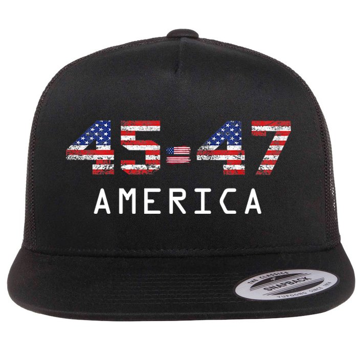 45 47 America Flag Flat Bill Trucker Hat