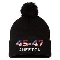 45 47 America Flag Pom Pom 12in Knit Beanie