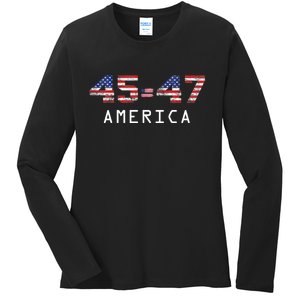 45 47 America Flag Ladies Long Sleeve Shirt