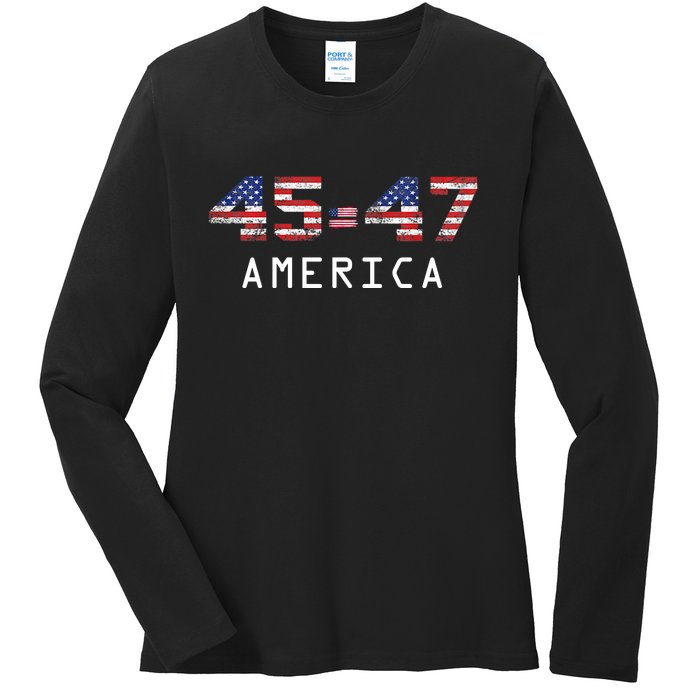 45 47 America Flag Ladies Long Sleeve Shirt