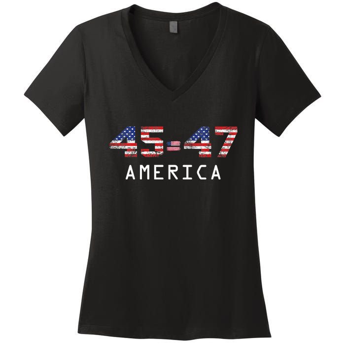 45 47 America Flag Women's V-Neck T-Shirt