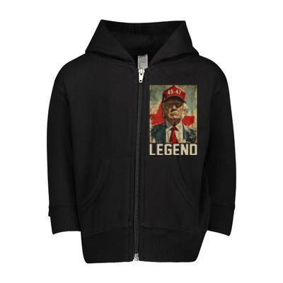 45 47 Donald Trump 2024 Legend Vintage Toddler Zip Fleece Hoodie