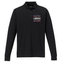 45 47 I Identify As An American 45 47 Trump Usa Flag Performance Long Sleeve Polo