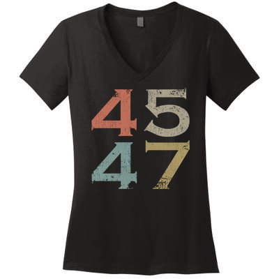 Donald Trump 45 47 Retro 45th 47th President Trump Women's V-Neck T-Shirt